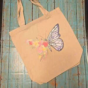 Hand Crafted| Canvas Tote | Butterfly decal | Medium Size | Beige